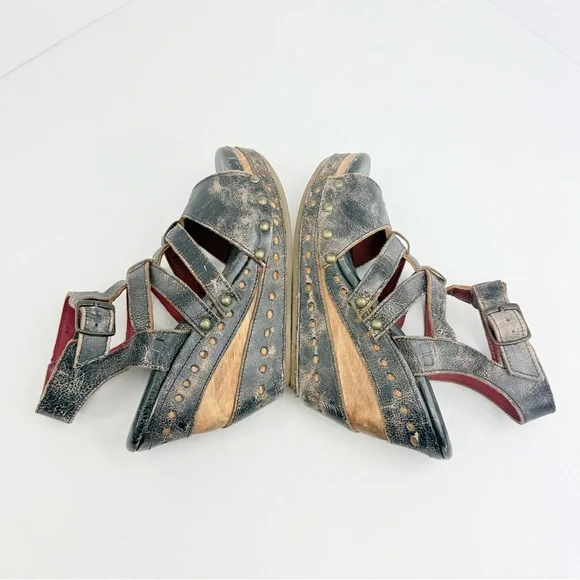 Bed Stu Brown Leather Wood Wedge Strappy Gladiator Sandals - Picture 10 of 14